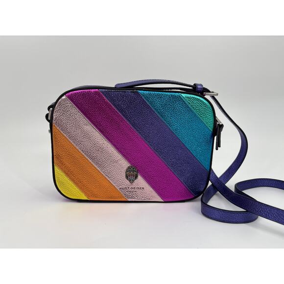 Kurt Geiger Handbags - B37 Kurt Geiger Kensington Rainbow Crossbody Shoulder Camera Bag Pebble Leather